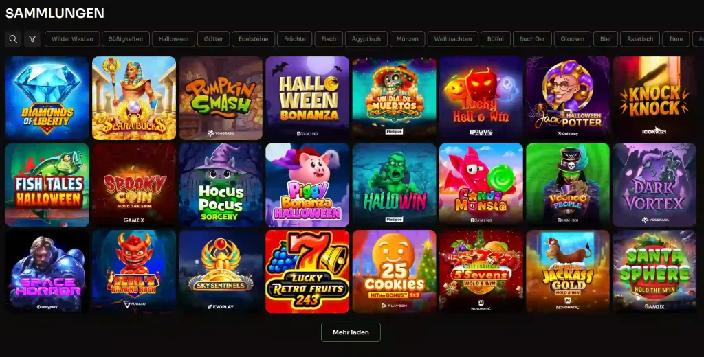 Holyluck Casino Slot Spiele Übersicht mit verschiedenen Sammlungen und Themen